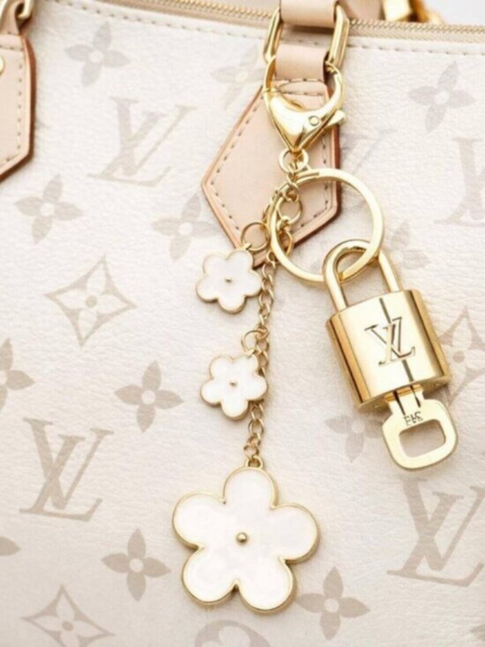 Louis Vuitton Gold Lock 🔒 Authentic LV Key + Unbranded Flower Bag Charm